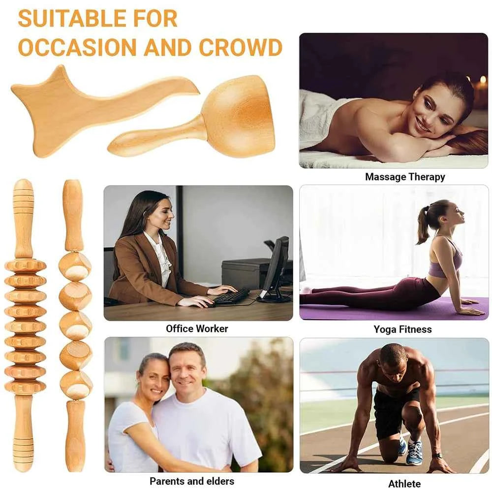 Wooden Wonders 4-in-1 Therapy Massage Kit – Anti-Cellulite & Muscle Pain Relief for Body Shaping