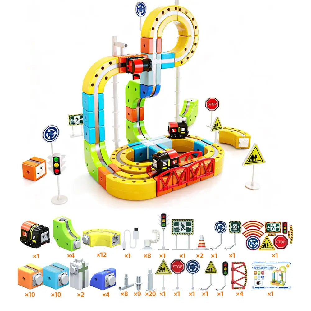 62/105/167PCS Magic Track Cube ChildrenS Educational High-Speed Rail Train Toy Boys And Girls Intellectual Diy Building Blocks