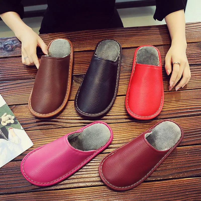 Soft Short Plush Men's Slippers Plus Size 44-45 Indoor Leather Slippers Winter Fashion Shoes 2026 New Unisex Home Slippers