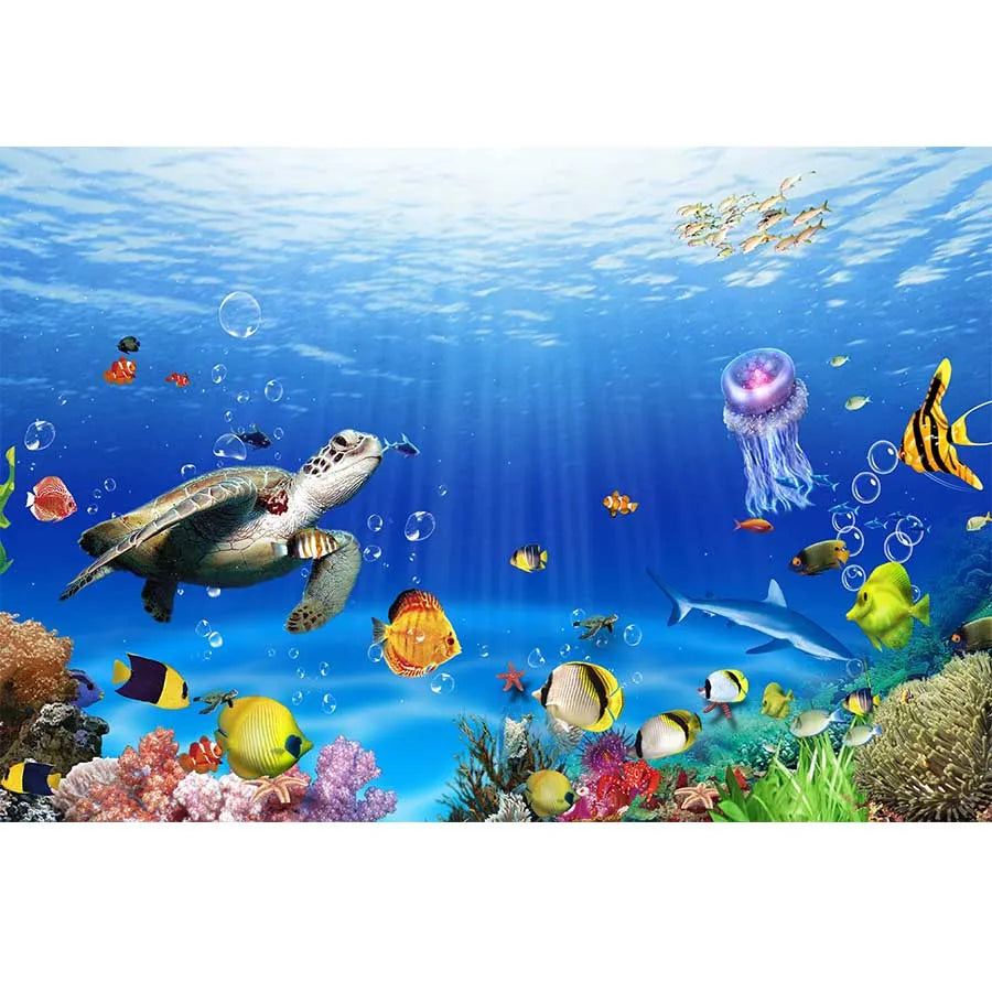 Underwater World Dolphin Coral Seaweed Seabed Aquarium Theme Photography Background Children Birthday Party Decor Backdrop