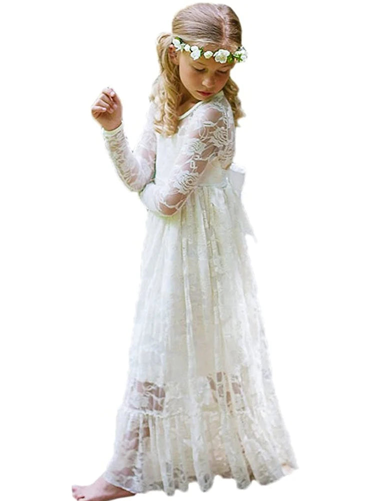 Princes Girls Lace Flower Girl Dress - Elegant Wedding Party Wear for Ages 2-12