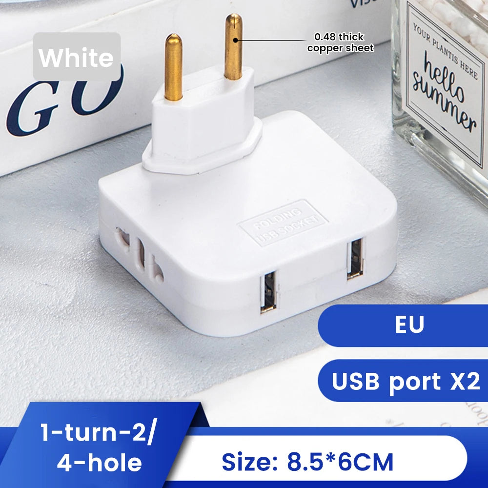 EU Universal Plug Dual USB Interface 3 In 1 Foldable Rotate Plug Hidden Socket USB 2A/5V 2500W Fast Charger Portable Travel Set