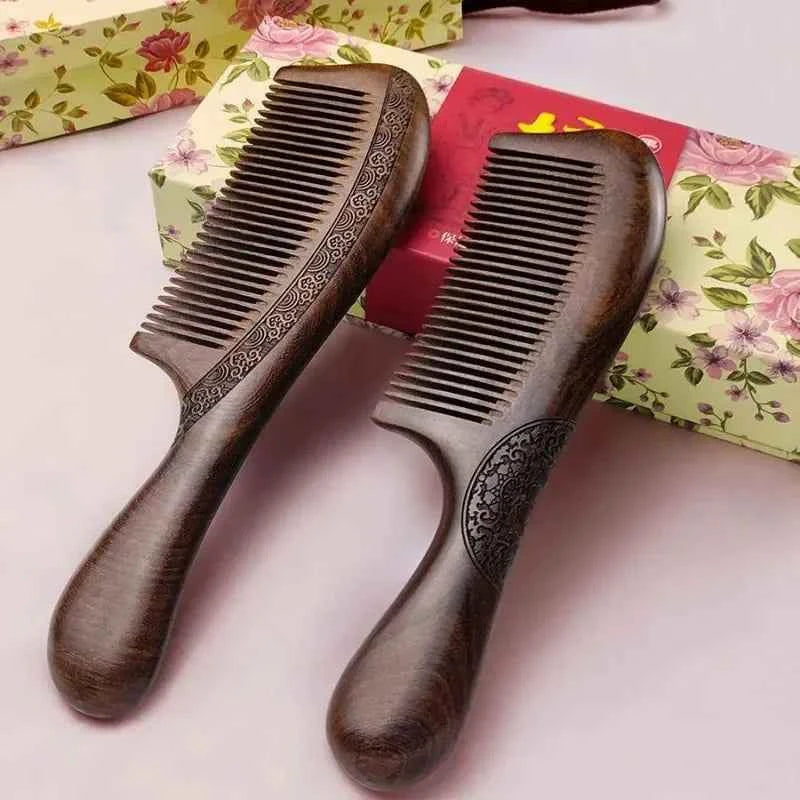 Natural Luxe Wooden Comb - Handmade Sandalwood Comb for All Hair Types, No Static, Fine Tooth for Effortless Styling