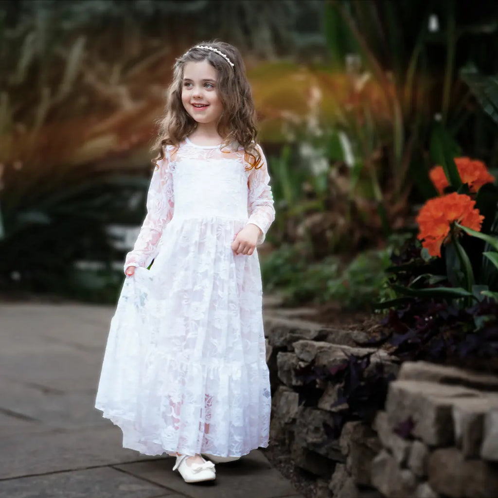 Princes Girls Lace Flower Girl Dress - Elegant Wedding Party Wear for Ages 2-12