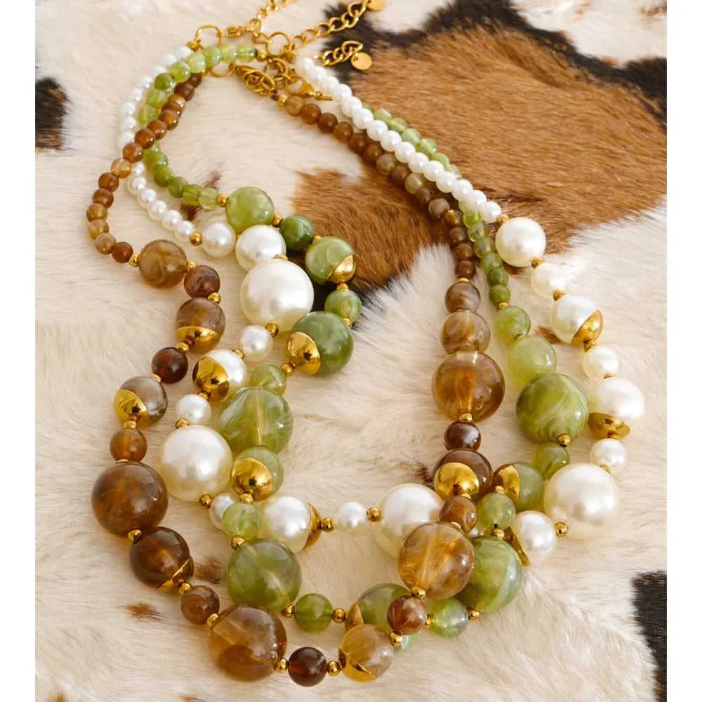 Yhpup New Arrivals Simulated Pearls Resin Acrylic Round Beads Chain Handmade Necklace Stainless Steel Trendy Jewelry Waterproof The jack market .AU The jack market .AU $ 54 200001034:2604813136#YH6980A Amber