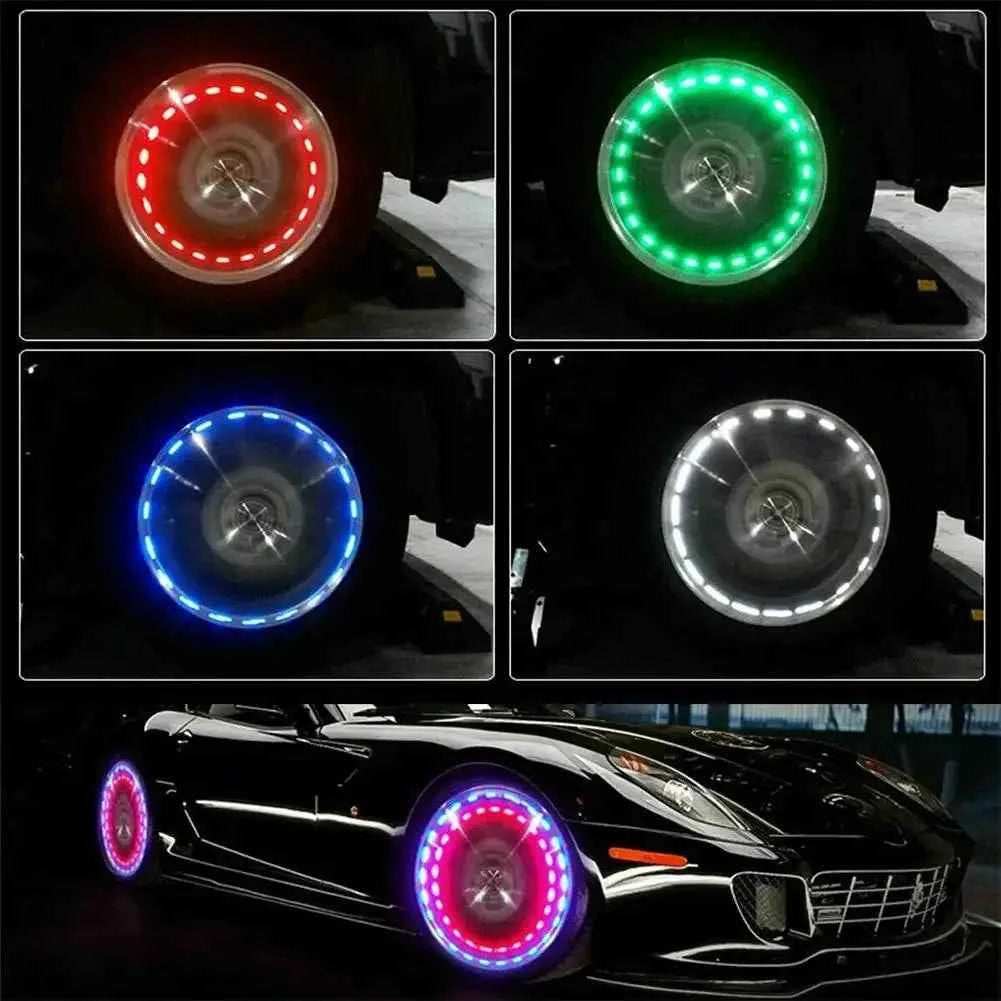 Solar powered car wheel hub lights ghost fire rainbow flashing decorative lights electric car valve lights motorcycle tire light