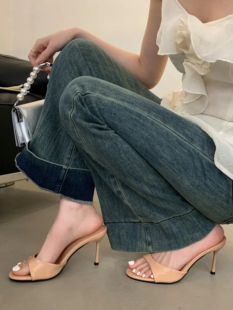 Eilyken 2026 New Summer Fashion Open Toe Women Slipper Slip On Elegant Thin Heel Dress Pumps Ladies Slides Zapatillas De Mujer