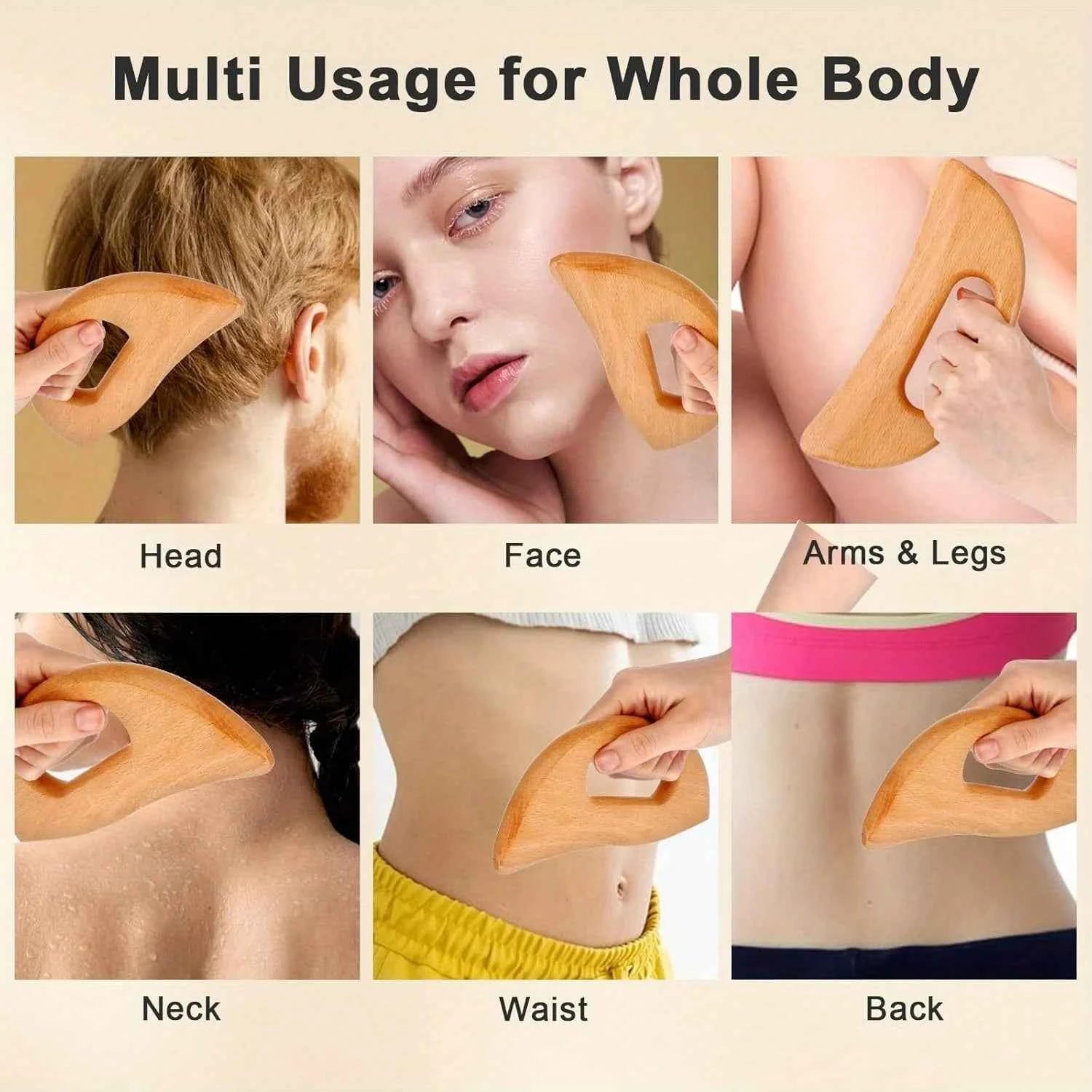 2PCS Lymphatic Drainage Massager Wooden Gua Sha Tool for Body Massage Scraper for Anti Cellulite Body Gua Sha Paddle