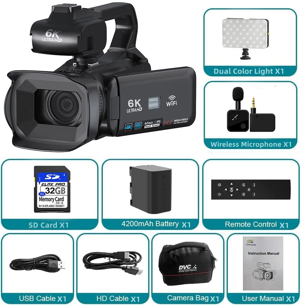 4K Professional Video Cameras for Photography 64MP Ultra HD 18X Digital Zoom Camcorders YouTube Live Streaming Vlog Recorder