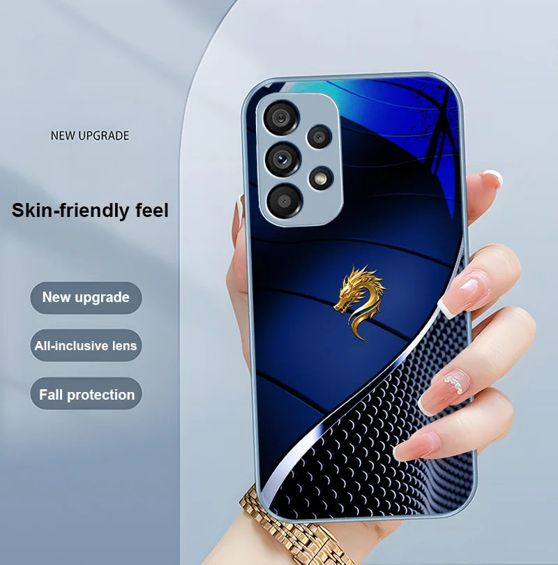 Loong Design Tempered Glass Case for Samsung Galaxy S10-S23 – Ultra-Durable, Stunning Chinese Loong Powder Finish