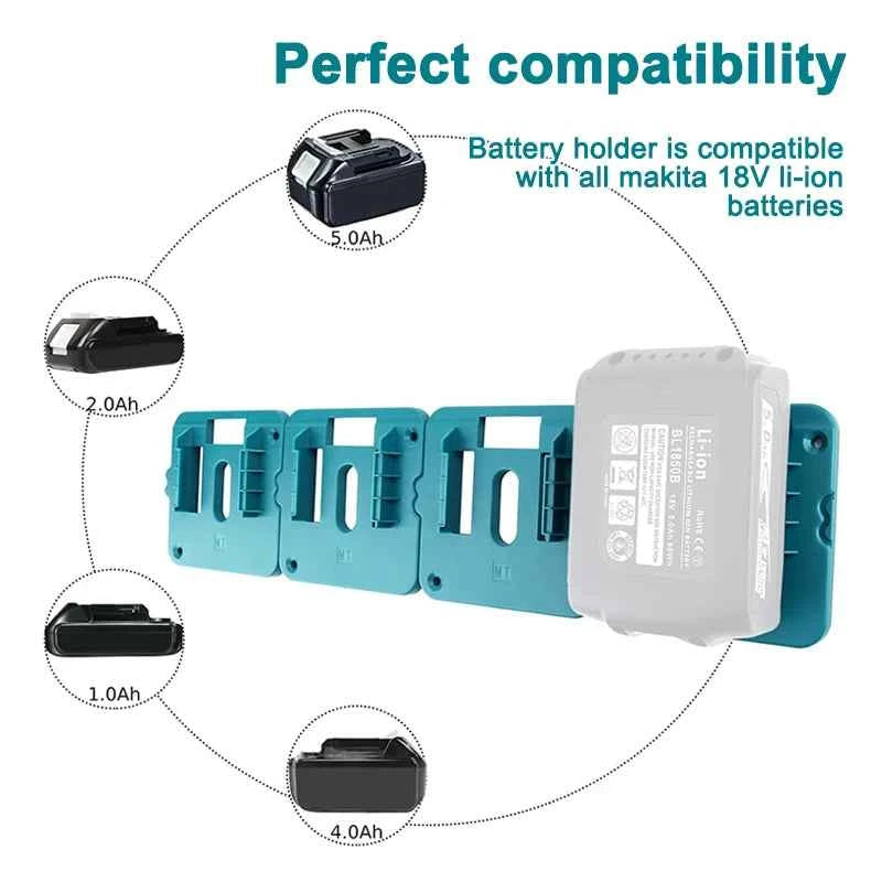 Dewalt/Makita/Milwaukee Battery Storage Rack - 5/10 Pack Wall Mount Bracket for 14.4V & 18V Li-ion Batteries