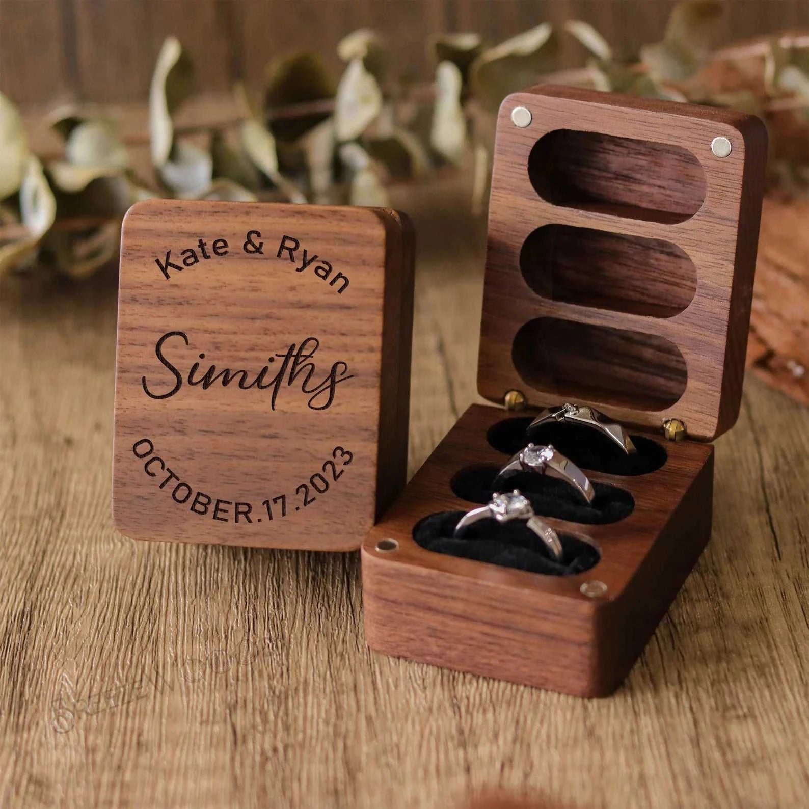 Custom Engraved Wooden Ring Box - Personalized Walnut Jewelry Holder for Engagement, Wedding, Anniversary, Proposal, and Gift St The jack market .AU The jack market .AU Jewellery & Chains $ 54 14:1052#RB604-Design 8