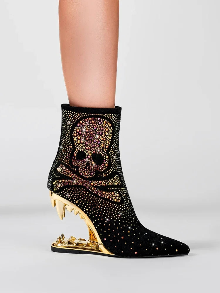 Women's Pointed Tiger Teeth Heel Knee High Elastic Boots Fashionable Over-the-Knee Super High Heel Banquet Show Shoes Autumn Winter