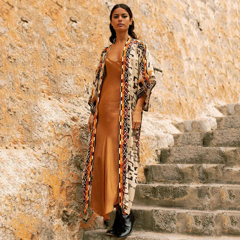 2026 Women's Kaftan Beach Cover-Up Dress - Stylish Long Tunic for Summer Bikinis & Beachwear