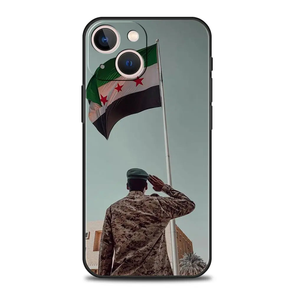 Phone Case For iPhone 16 15 14 13 12 11 Pro Max XS X XR SE 7 8 Plus Soft Silicone Black Cover Funda Luxury Syria flag