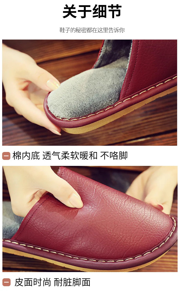 Soft Short Plush Men's Slippers Plus Size 44-45 Indoor Leather Slippers Winter Fashion Shoes 2026 New Unisex Home Slippers