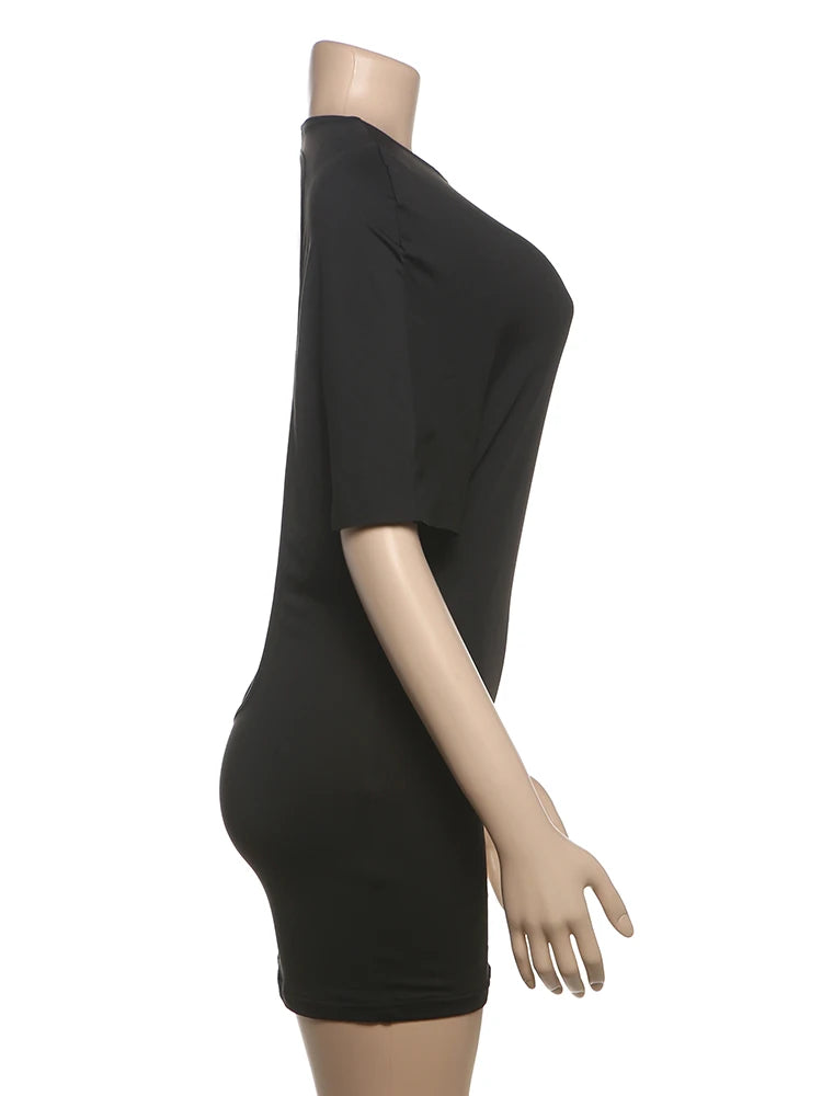 Whatiwear Y2K Solid Style Mini Dress Women o-Neck Half Sleeve Sexy Backless Spicy Girls Street Fashion Skinny Stretch Outfits