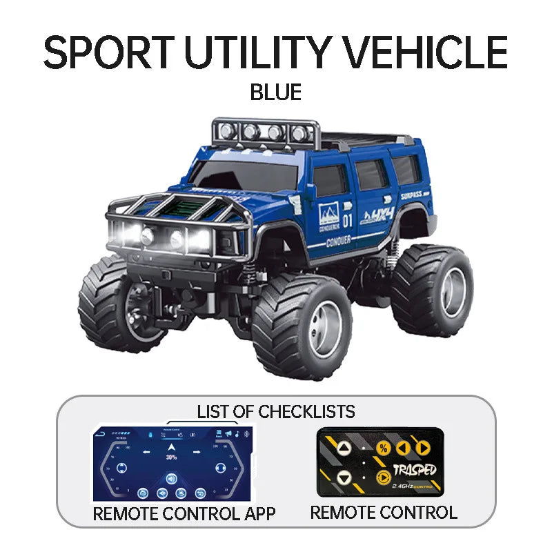 1/64 RC Car Mini HG4-221 Off-Road Vehicle Simulation Hummer 2.4G Remote Control Climbing Car with APP Lights Control Gifts Toys