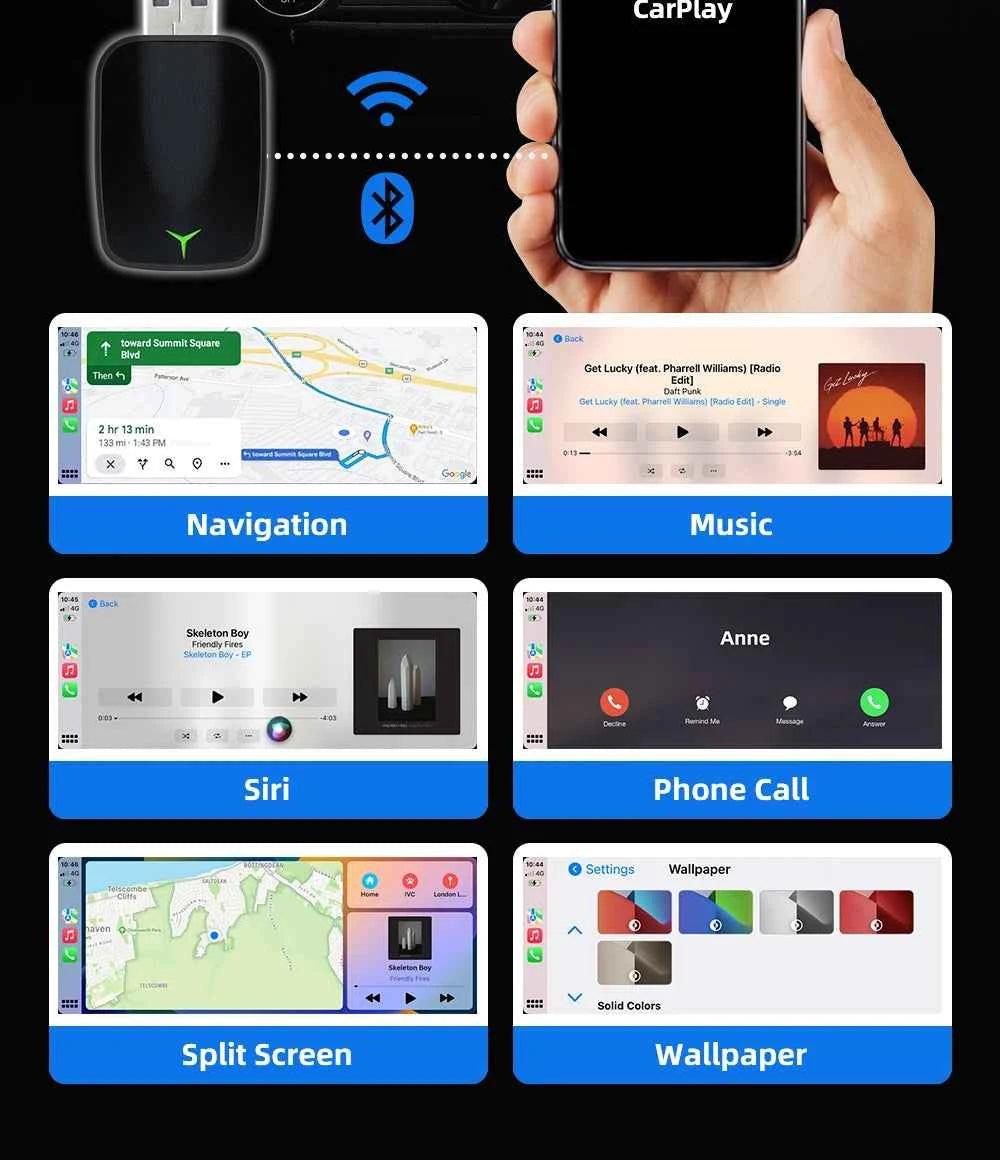 Carplay Android Wireless 2-In-1 Adapter Car Gadget Smart Magic Box Plug and Play 5Ghz Wifi Plug and Play Seconds Link