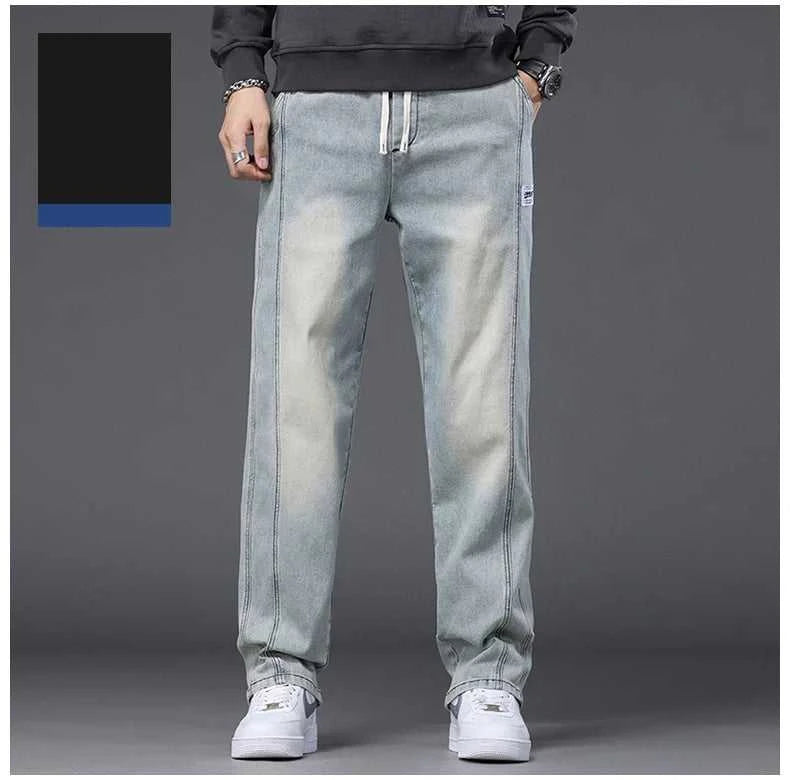 Autumn Winter Blue Jeans Men Drawstring Elastic Waist Cotton Cargo Denim Pants Work Fashion Thick Trousers Male Plus Size M-4XL The jack market .AU The jack market .AU Men Fashion $ 48 14:193#Black;5:361386#M(27-28)
