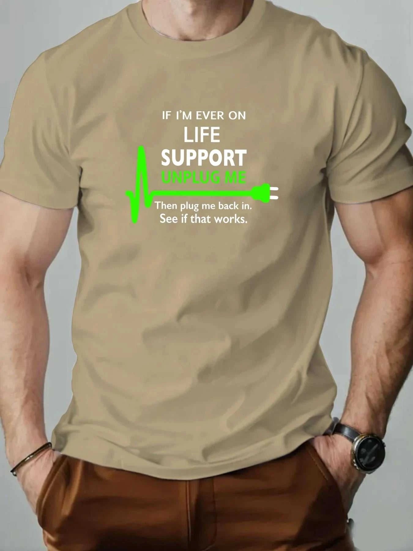 100% Cotton Men's Round Neck T-shirt Creative "Life Support Unplug" Socket Graphic Print Breathable Casual Loose Oversized Tee The jack market .AU The jack market .AU Men Fashion $ 39 14:1254#Light Blue;200007763:201336100;5:361386