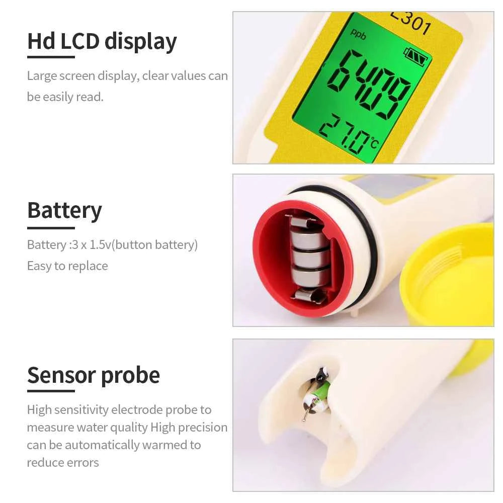Multifunctional Chlorine Testing Pen 2/3/4/5 in 1 Water Quality Tester CL2 TEMP pH H2 ORP Measuring For Aquarium Swimming Pool
