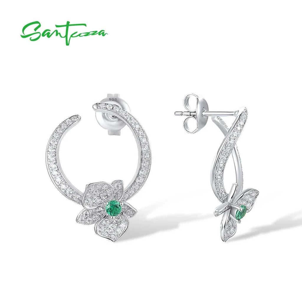 SANTUZZA Pure 925 Sterling Silver Earrings For Women Sparkling White CZ Green Spinel Orchid Flower Circled Fashion Fine Jewelry The jack market .AU The jack market .AU Jewellery & Chains $ 85 <none>