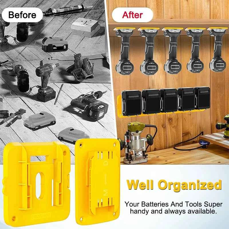Dewalt/Makita/Milwaukee Battery Storage Rack - 5/10 Pack Wall Mount Bracket for 14.4V & 18V Li-ion Batteries