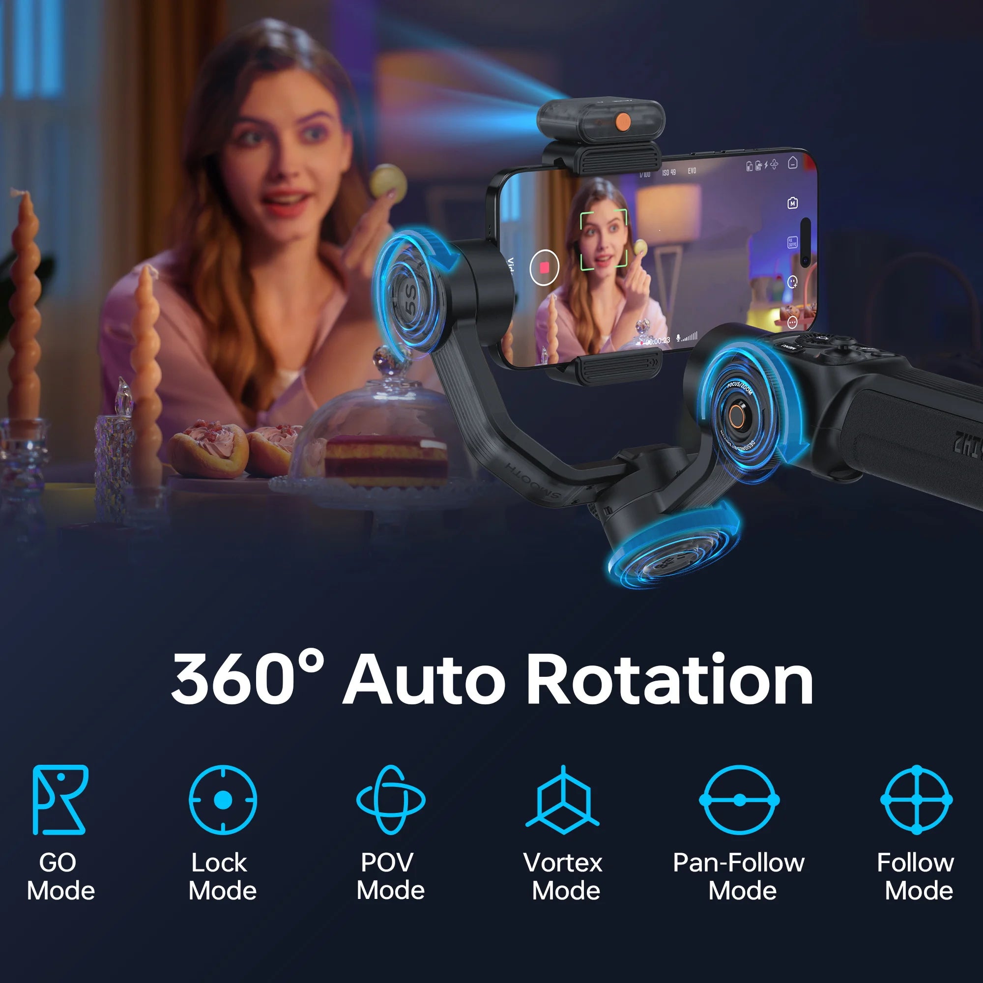 ZHIYUN Official SMOOTH 5S AI Smartphone Gimbal 3-Axis Gimbals Fill Light Phone Stabilizer for iPhone 15 Pro Max Android