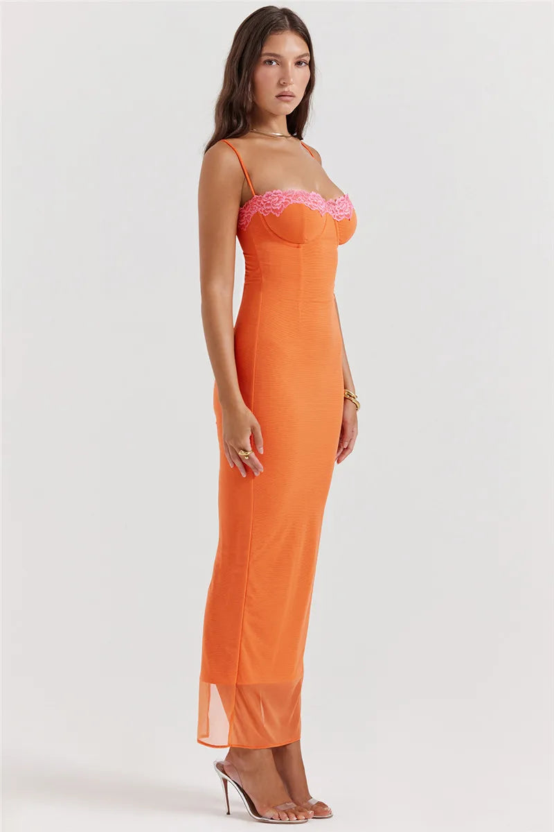 Mozision Bodycon Maxi Dress - Sexy Lace Spaghetti Strap Design, Backless & Sleeveless for Unforgettable Nights