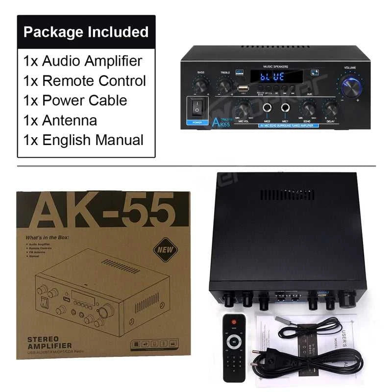 Woopker Amplifier AK55 900W Max 2.0 Channel Rated 70W+70W Bluetooth Audio Hifi AMP Karaoke Music Player Support 110V 220V 12V The jack market .AU The jack market .AU Accessories Electronics $ 111 14:618#EU Plug