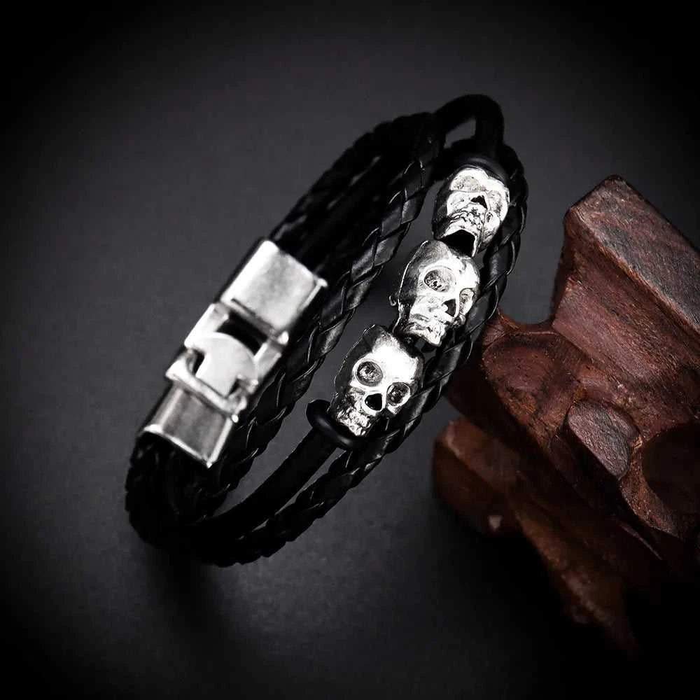 Cool Skeleton Skull Leather Bracelet Men's Stainless Steel Punk Rock Gothic Charm Woven Multilayer Bracelet Men's Jewelry Gift The jack market .AU The jack market .AU Jewellery & Chains $ 47 200001034:5740#black