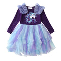 VIKITA Girls Irregular Dress Kids Unicorn Cartoon Dress with Flare Sleeve Children Party Layered Cake Princess Elegant Dresses