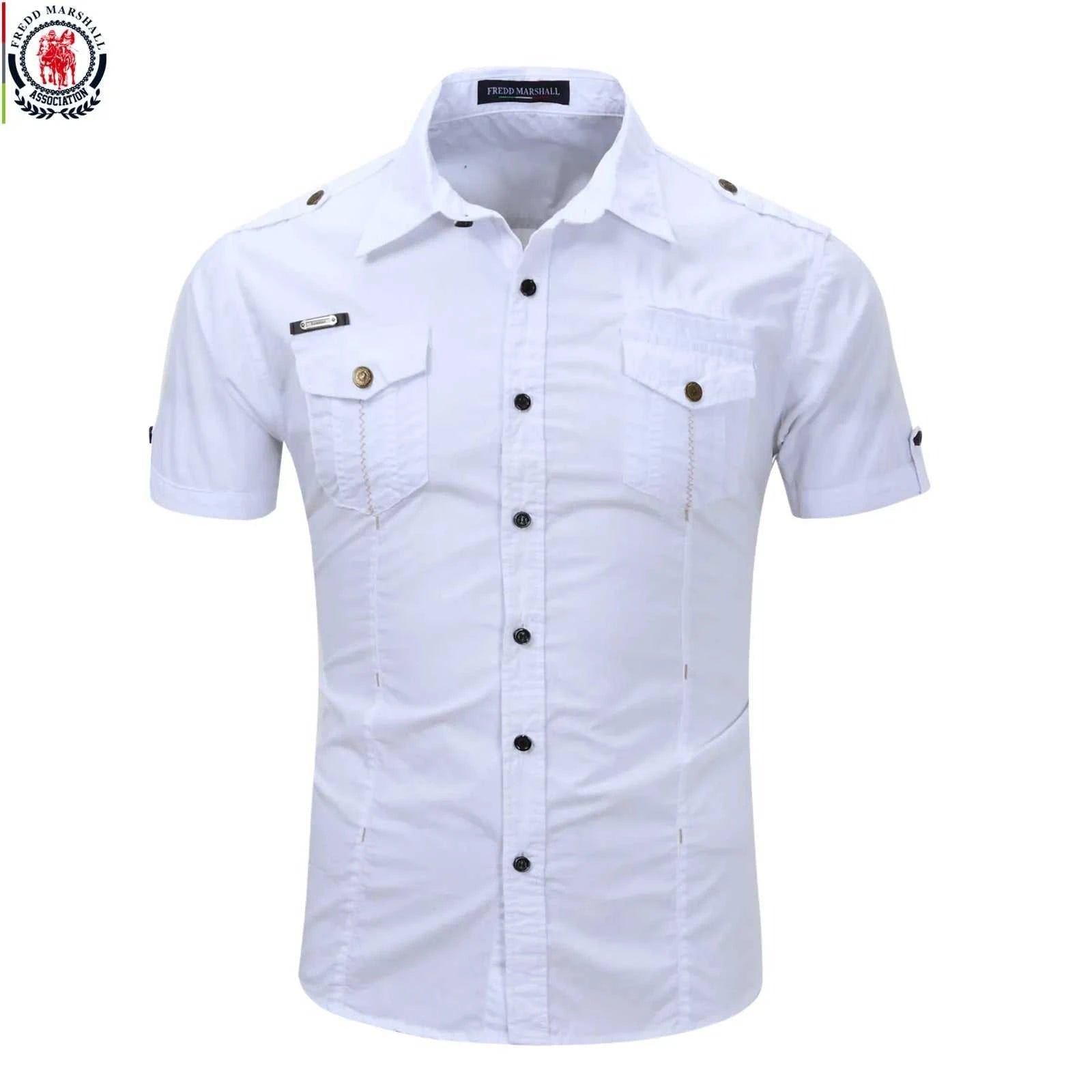 Fredd Marshall 2023 Summer New Men 100% Cotton Cargo Shirt Short Sleeve Casual Pocket Work Military Shirts Male Solid Color Tops The jack market .AU The jack market .AU Men Fashion $ 41 14:193;5:100014065