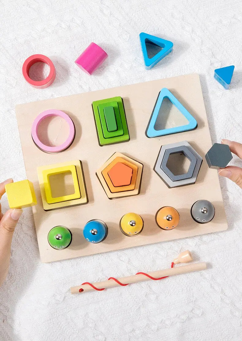 Montessori  Wooden Color Shape Cognitive Classification Matching Puzzle Children's Magnetic Fishing Learning Educational Toys