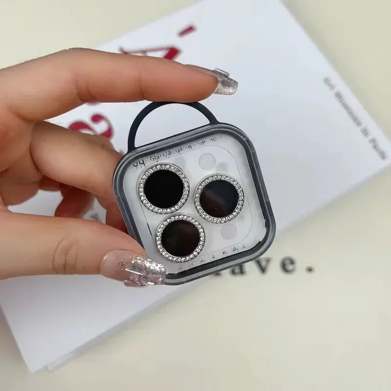 GlamLens Diamond Camera Lens Protectors for iPhone 14 15 16 Pro Max – 2-3 Pcs Sparkling Glass Shield