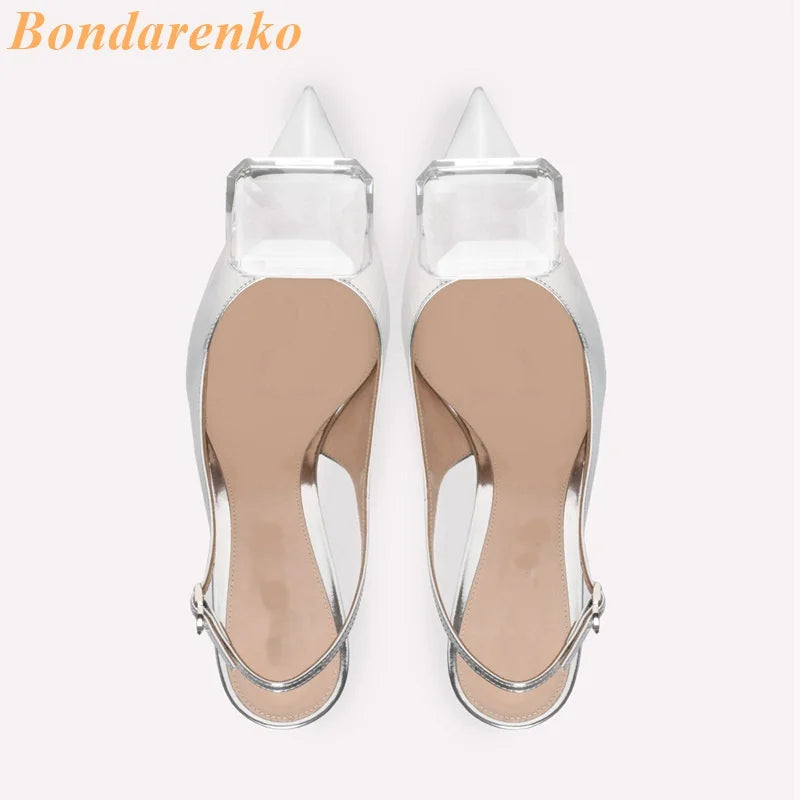 Square Buckle Singback Pumps Thin High Heel Sexy Pointed Toe Slip On Fashion 2024 Spring Summer Women Dress Shoes
