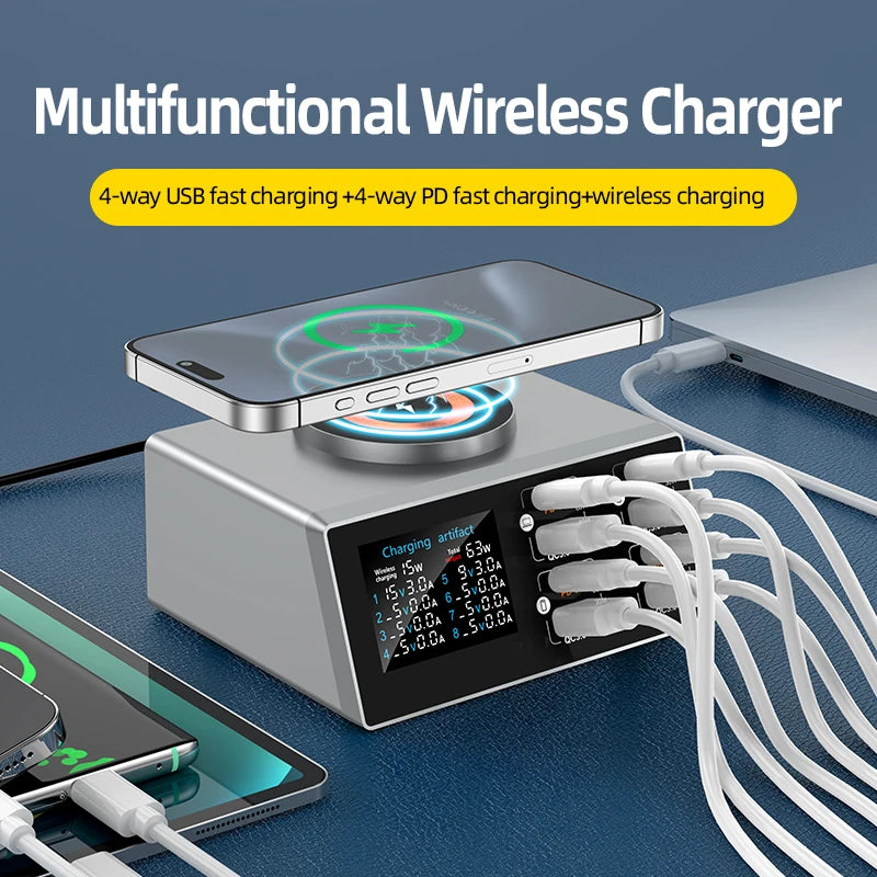 New 140W Multi-Function Charger Wireless Charger 8-Port PD+QC USB Type-C Quick Charger Home Travel Office Convenient - Jack market 1988Jack Market 1988