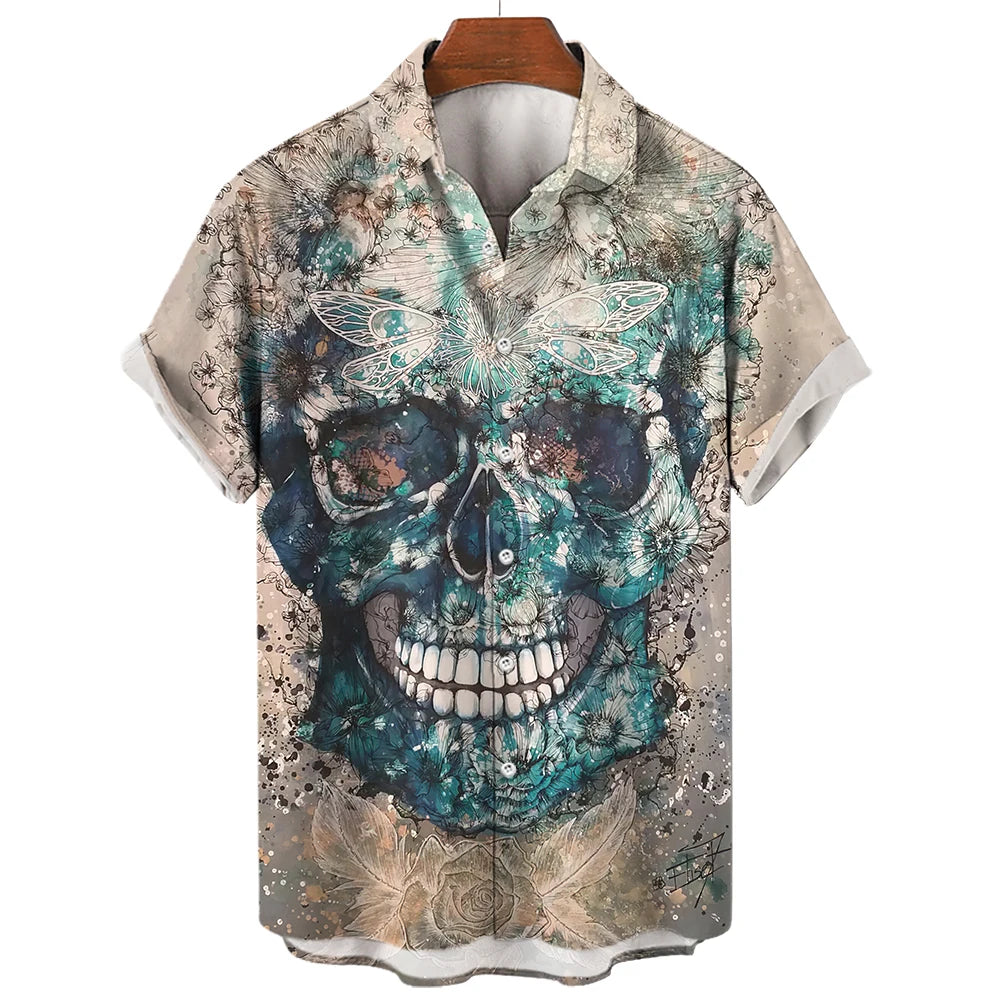 Hawaiian Skull 3D Printed Shirt - Summer Comfort & Breathability, Casual Short Sleeve for Confident Style