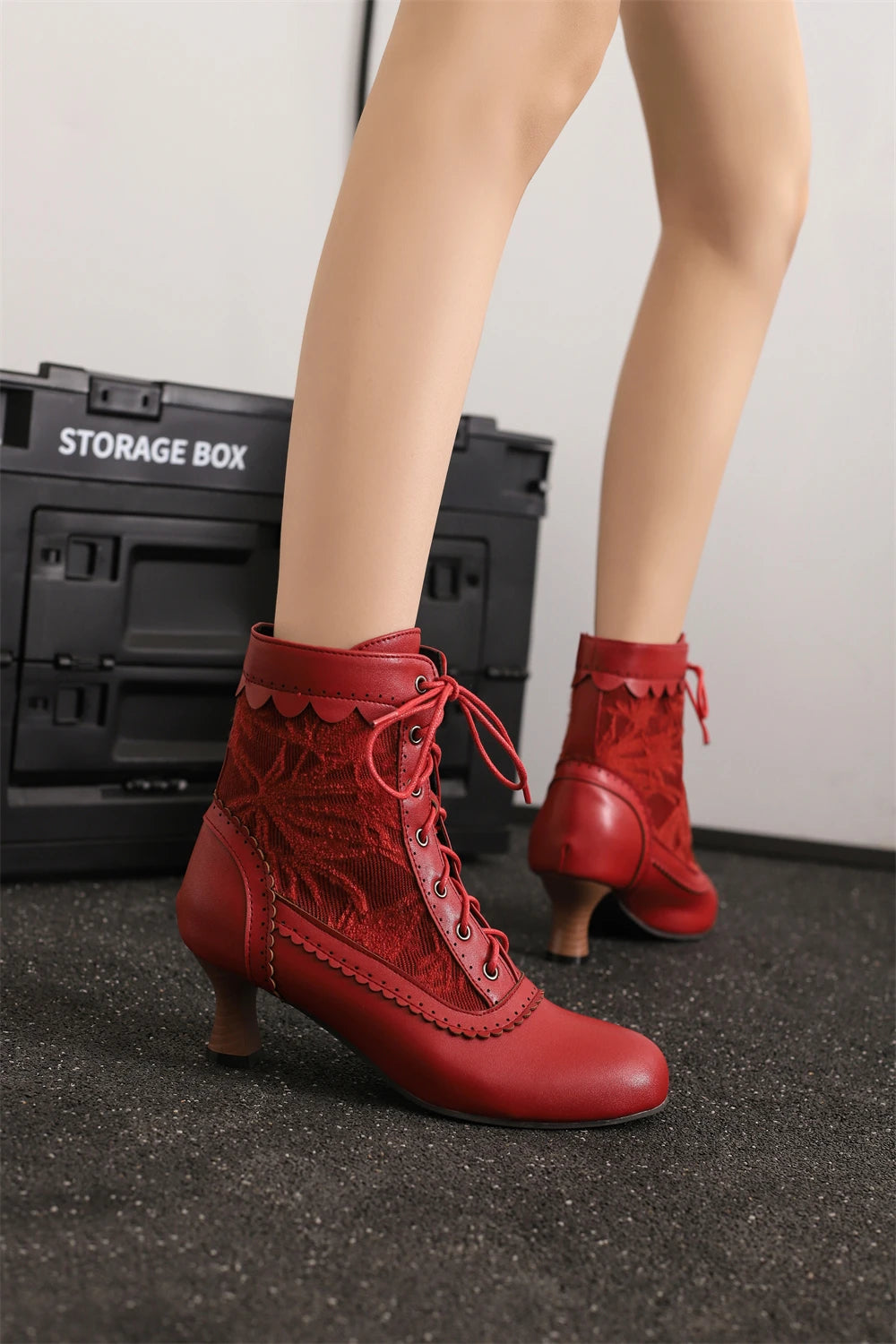 2025 New Lace Up Ladies High Heel Shoes Strange Steampunk Boot Victorian Ankle Boots Women Pointed Toe Thick Soled Short Boots