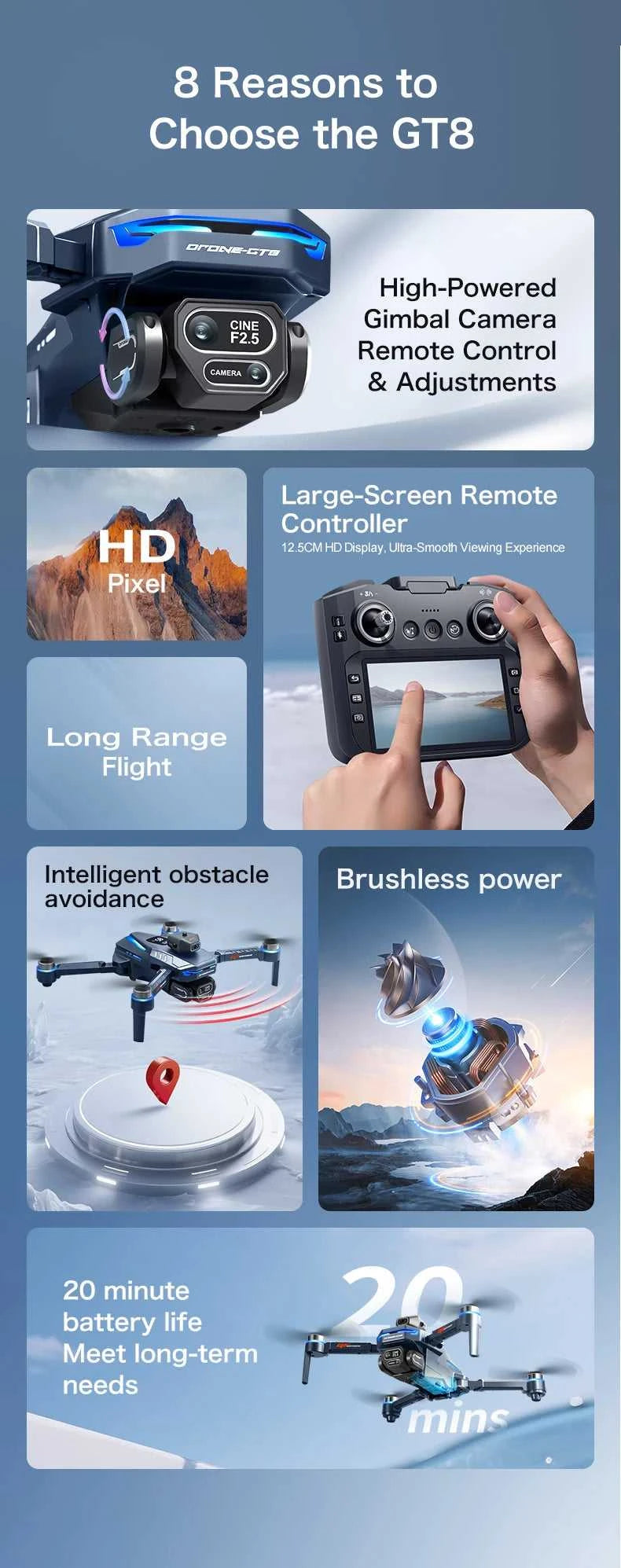 New GT8 Drone 8K Professional HD Dual Cameras Screen Remote 5G WIFI Brushless Motor Obstacle Avoidance Foldable Quadcopter Toys The jack market .AU The jack market .AU Drones $ 115 14:29#GT8 4K