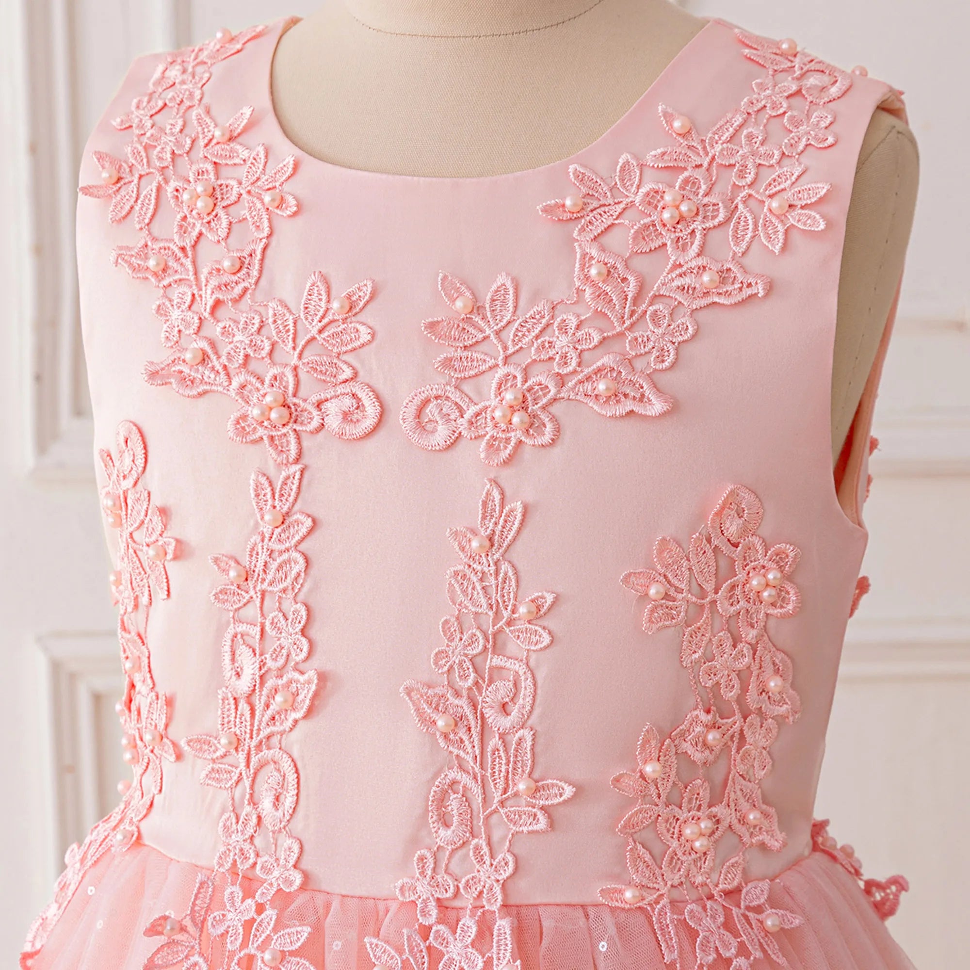 Fashion Flower Bridesmaid Girls Dress Elegant Bow Wedding Evening Princess Birthday Party Dress Graduation Baptism Kids Clothing
