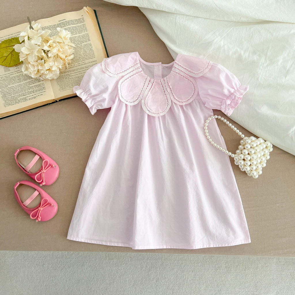 Sisters Dress Summer Kids Princess Dresses Short Sleeved Cotton Solid Color Splicing Infant Baby Romper Baby Girl Party Dress
