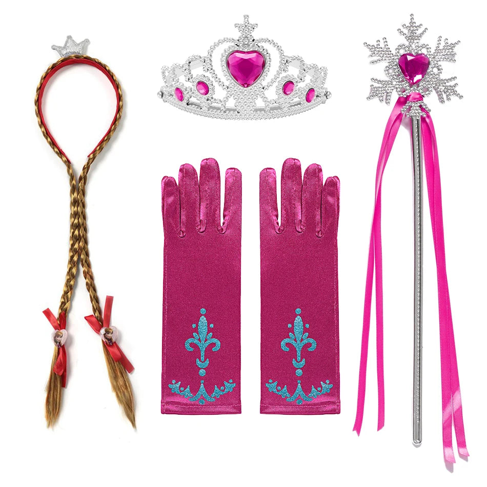 Girls Princess Dress Accessories Gloves Wand Crown Jewelry Set Princess Wig Braid Princess Dress Costume Cosplay Accessories