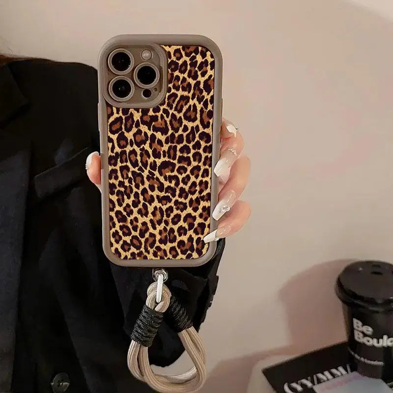 Leopard Print Hang Strap Case for OPPO Reno 12F 11F 10 5G 11 12 8 Pro 8T Reno 7 4G 5 6 Lite A60 A78 A58 A77 A57 A98 A38 A18 A17