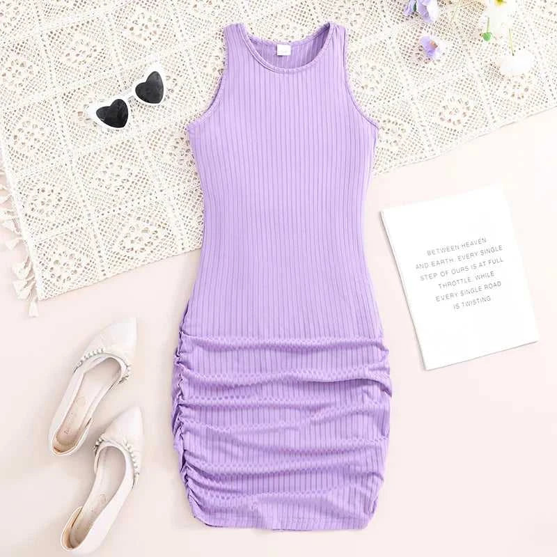 2024 Summer Girls Purple Sleeveless Vest Dress Preppy Style Outifits Holiday Vacation Party Daily Casual Cute Sporty style
