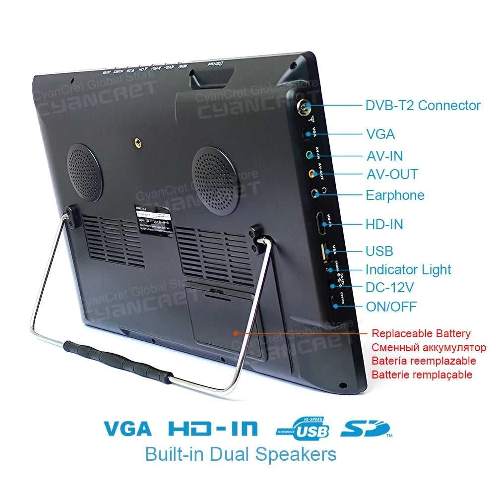 LEADSTAR D14 14" Portable TV DVB-T2 TDT ATSC ISDB-T Analog Mini Small Car Television Without Battery Support HD-IN H.265 AC3 The jack market .AU The jack market .AU Home $ 207 <none>