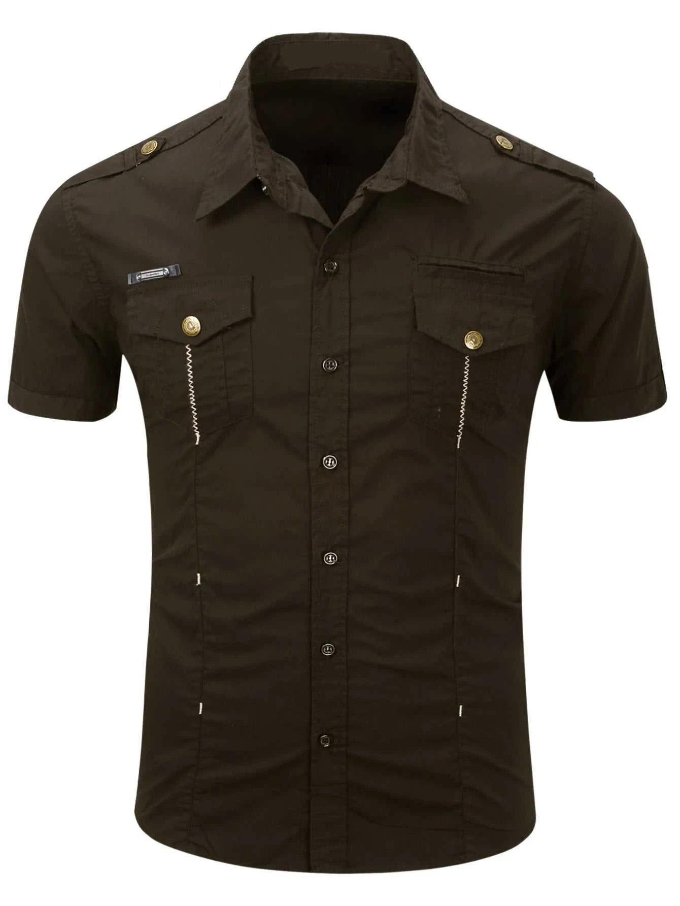 Fredd Marshall 2023 Summer New Men 100% Cotton Cargo Shirt Short Sleeve Casual Pocket Work Military Shirts Male Solid Color Tops The jack market .AU The jack market .AU Men Fashion $ 41 14:193;5:100014065
