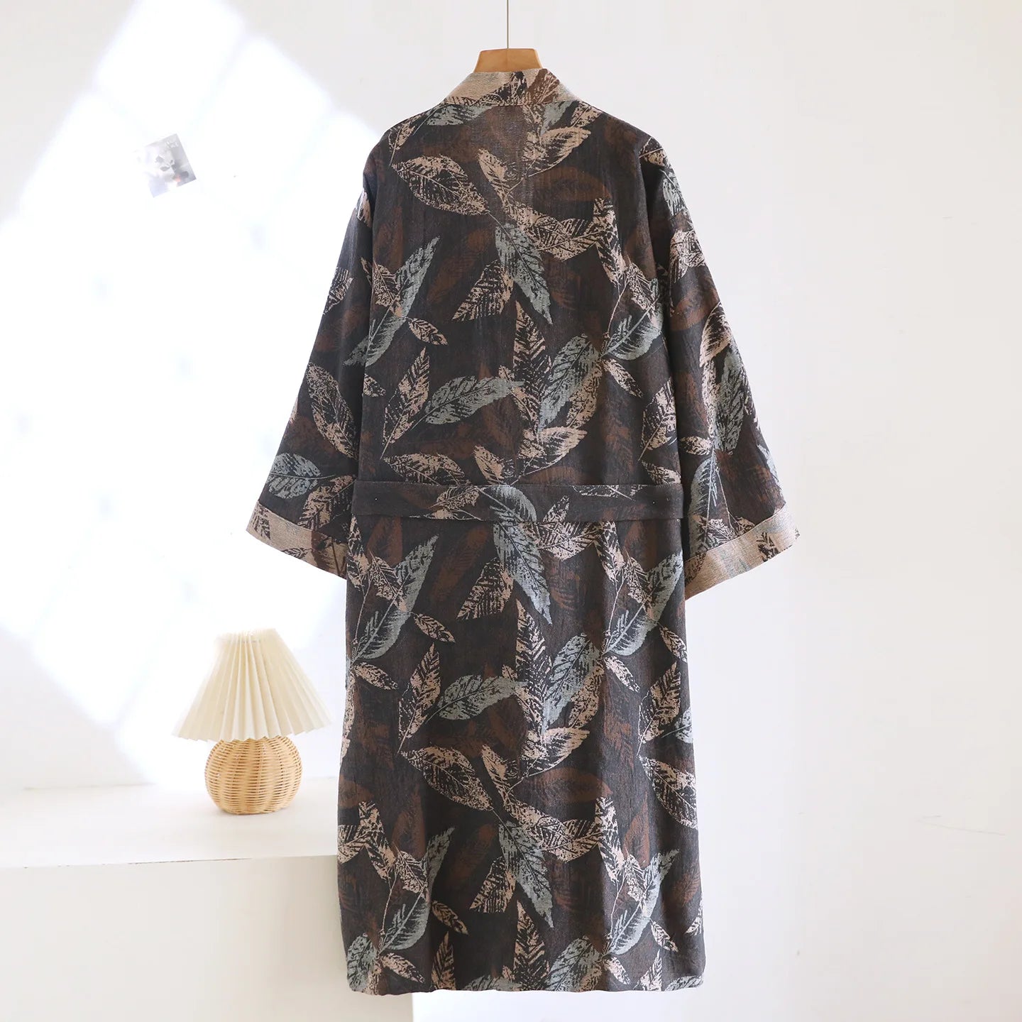 Men's Cotton Crepe Pajamas Robe Japanese Kimono Cardigan Print Sleepwear V-Neck Gauze Comfort Bathrobe Homewear for Men