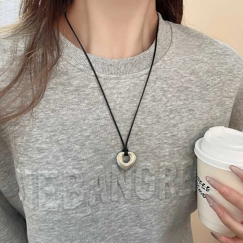 Fashion Spiral Heart-Shaped Pendant Necklace for Women Adjustable Long Black Wax Rope Clavicle Chain Charm Couple Birthday Gift The jack market .AU The jack market .AU Jewellery & Chains $ 48 200001033:200003757#5